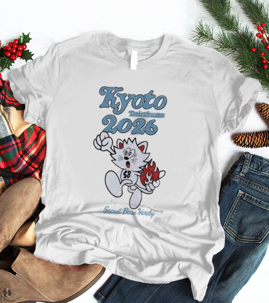 Kyoto Daisakusen 2026 Verdy Secret Base Collaboration Featuring Running Cat With Flame Tail T-Shirt