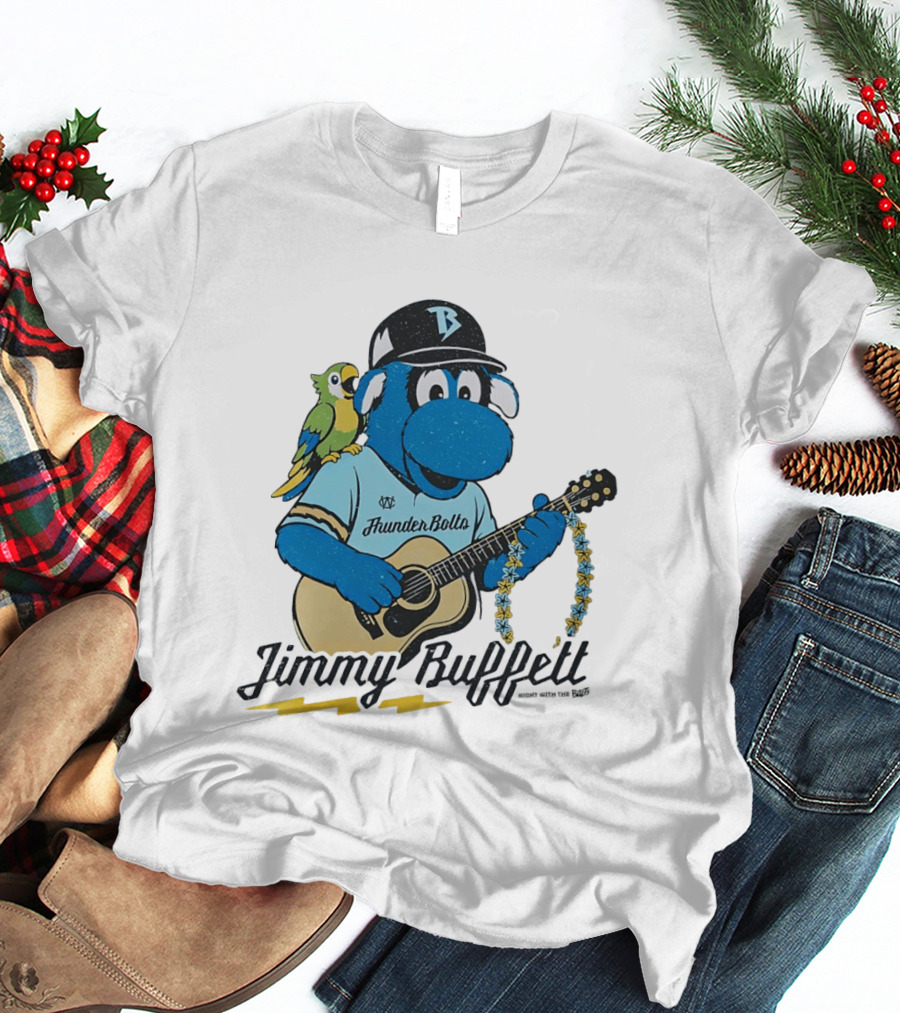 Jimmy Buffett Thunder Bolts Parrot Baseball Mascot Playing Guitar T-Shirt