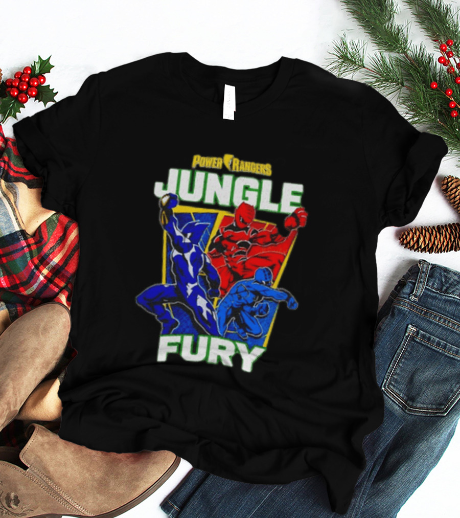 Power Rangers Jungle Fury Red And Blue Rangers Action Poses T-Shirt