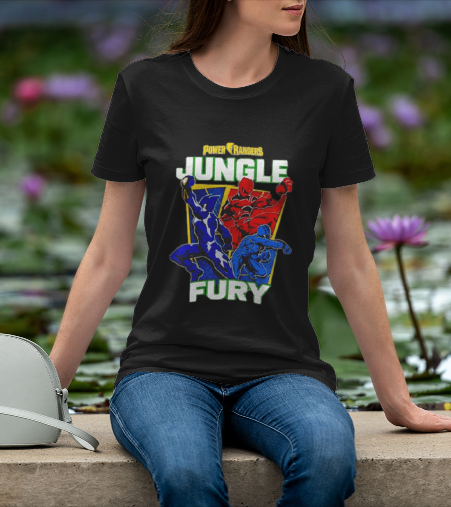 Power Rangers Jungle Fury Red And Blue Rangers Action Poses T-Shirt
