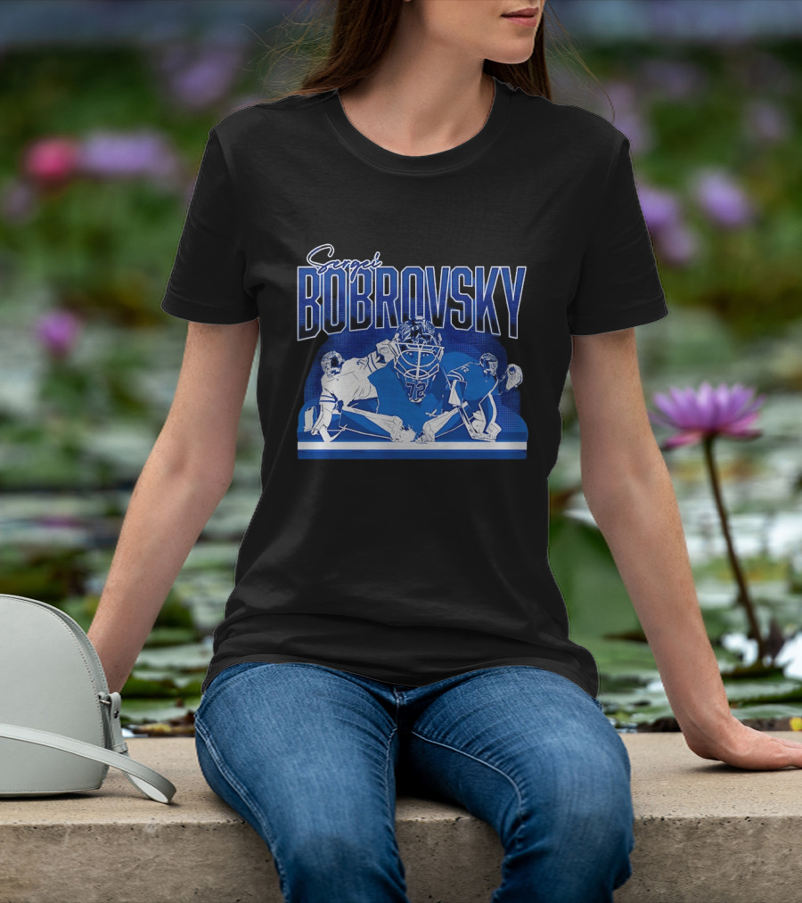 Sergei Bobrovsky Number 72 Blue And White Hockey Goalie Action Toronto Maple Leafs NHL T-Shirt