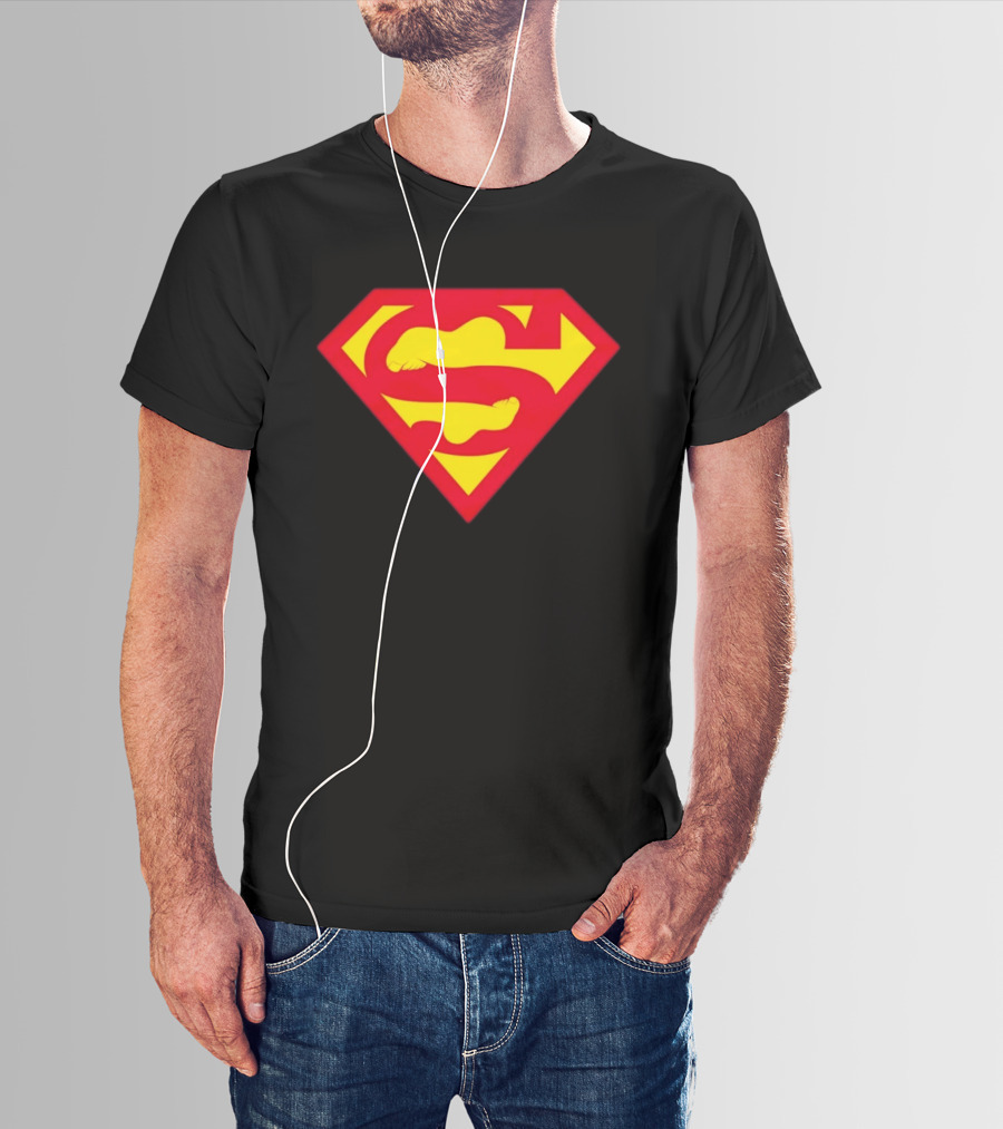 Superfeet Superman Inspired Red Yellow Emblem With Feet T-Shirt
