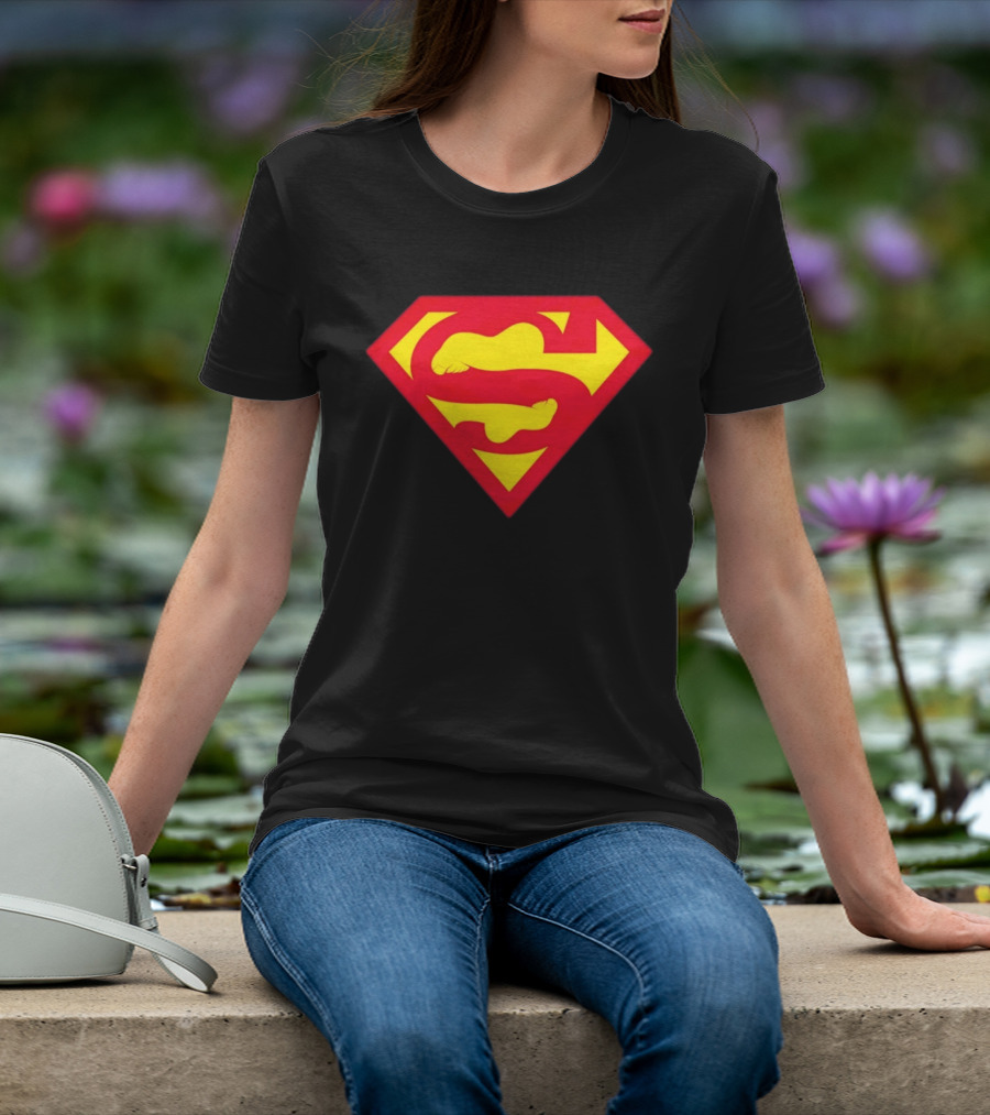Superfeet Superman Inspired Red Yellow Emblem With Feet T-Shirt
