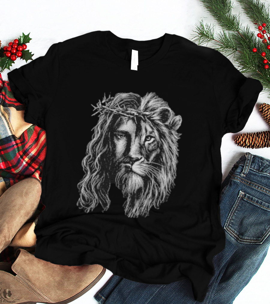Jesus Christ Lion Crown Of Thorns Christian Symbolism T-Shirt