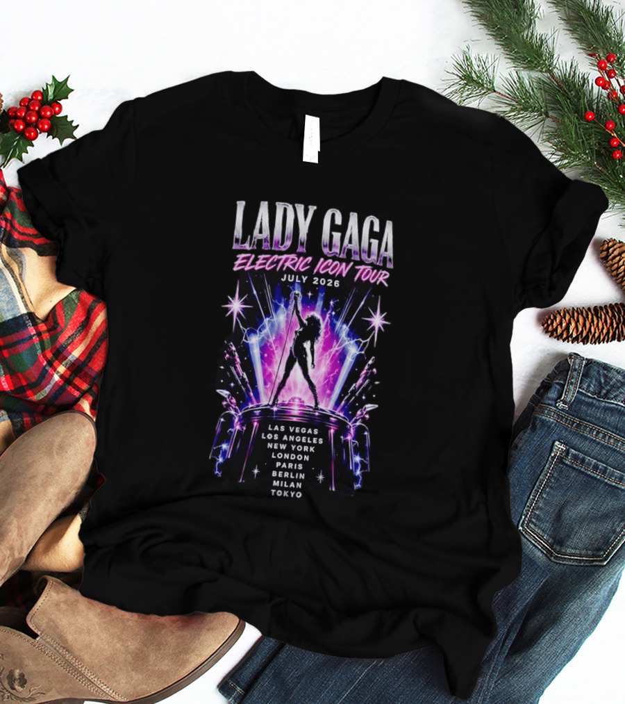Lady Gaga Electric Icon Tour July 2026 Las Vegas Los Angeles New York London Paris Berlin Milan Tokyo T-Shirt