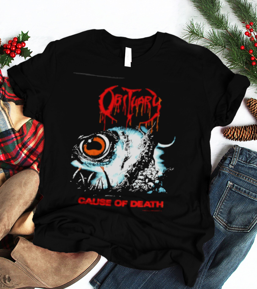 Obituary Cause Of Death Eye Metal Band With Orange Red T-Shirt
