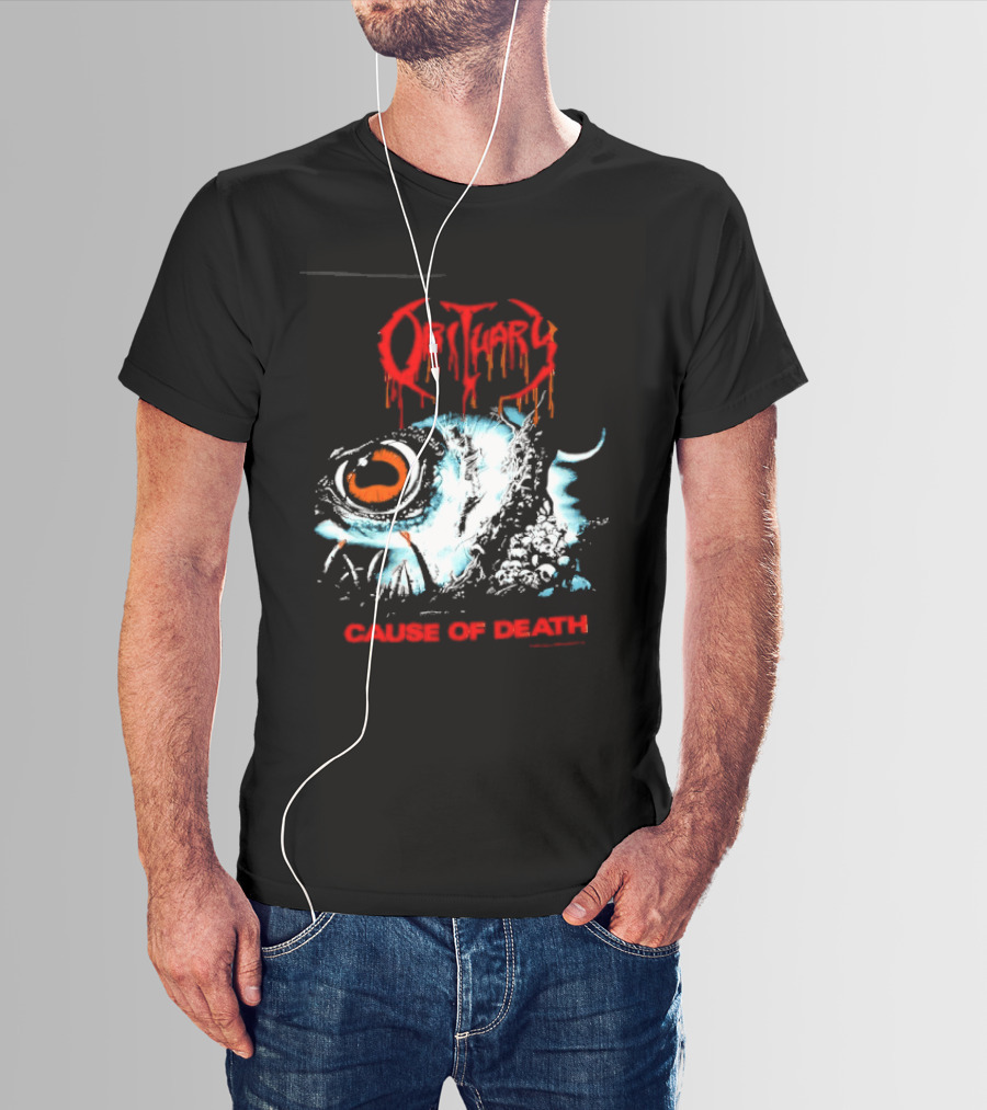 Obituary Cause Of Death Eye Metal Band With Orange Red T-Shirt