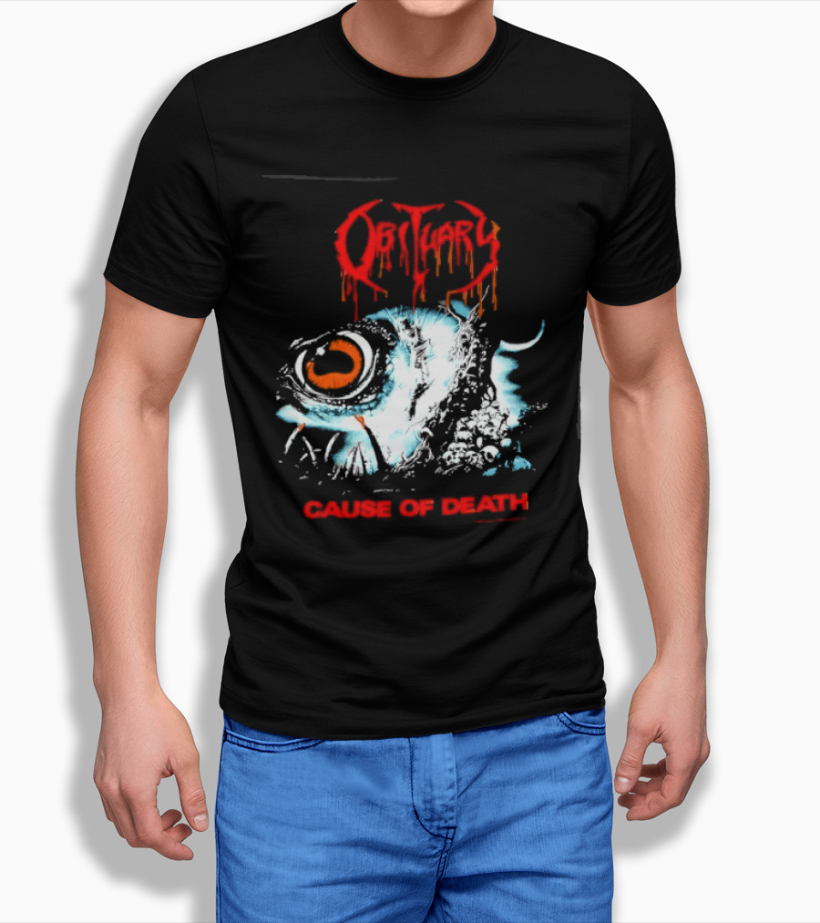 Obituary Cause Of Death Eye Metal Band With Orange Red T-Shirt