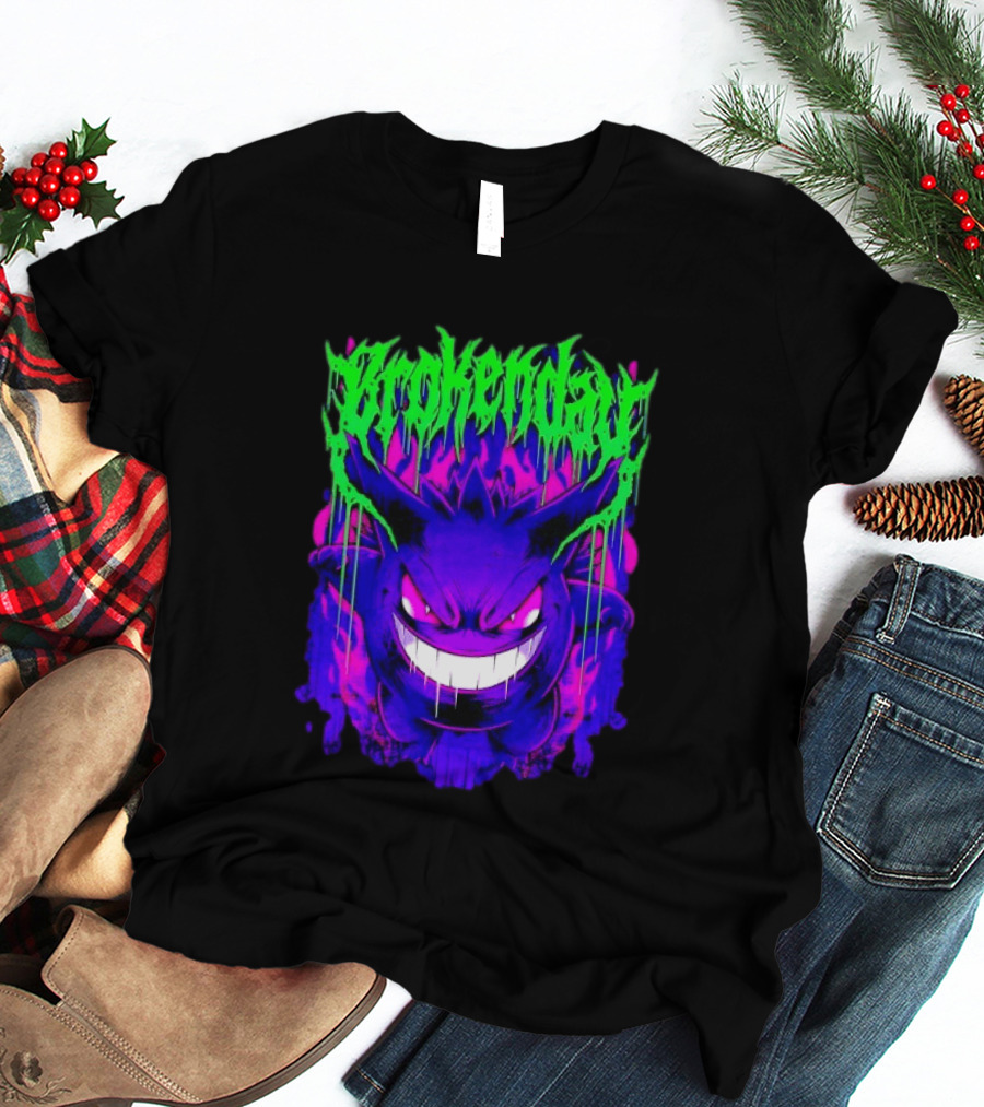 Brokey Day Gengar Pokemon Ghost Type Metal Band T-Shirt