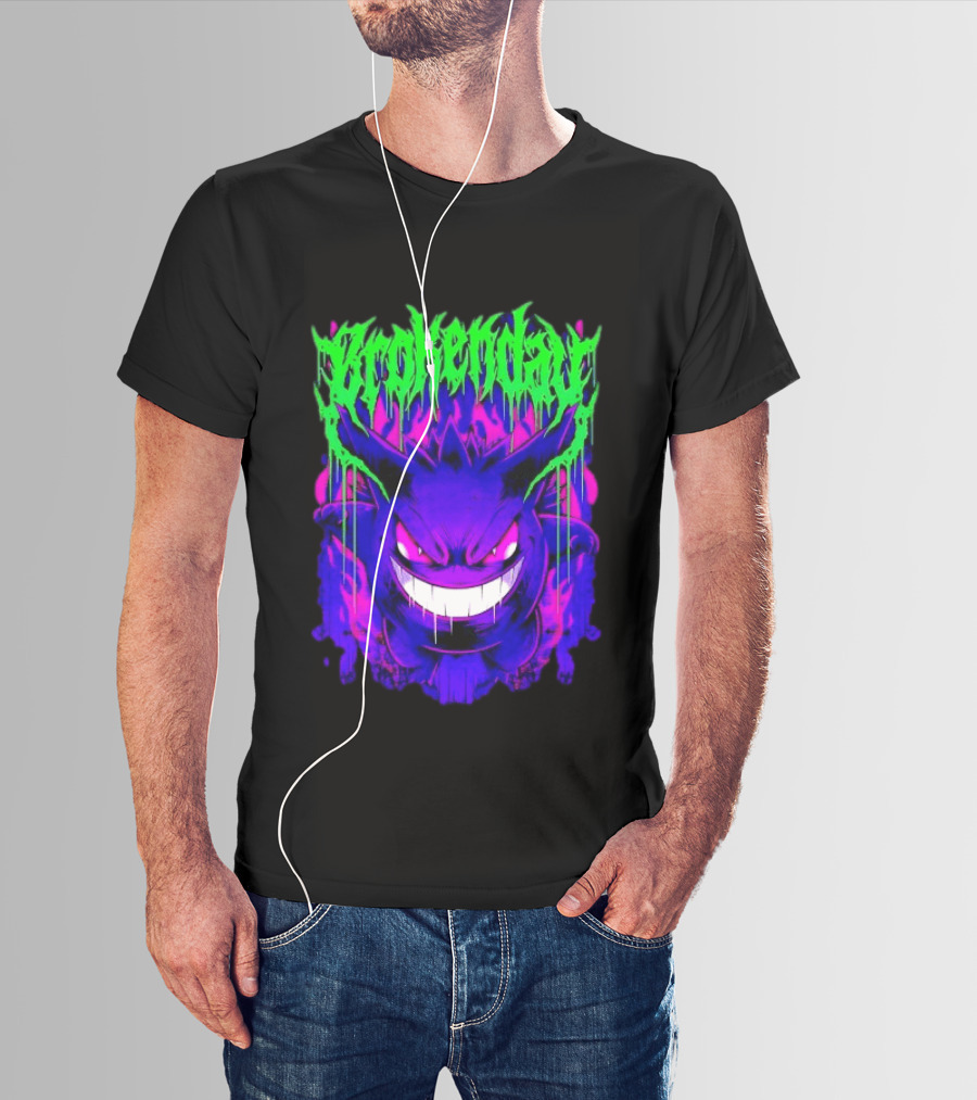 Brokey Day Gengar Pokemon Ghost Type Metal Band T-Shirt