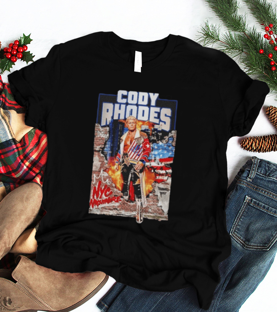 Cody Rhodes NYC Nightmare WWE Wrestling Fireworks Explosion Brick Wall American Flag Jacket T-Shirt
