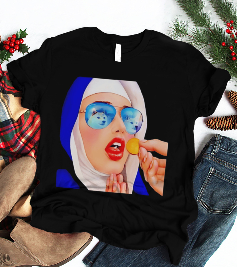 Doge Nun Sunglasses Reflection Communion Meme T-Shirt