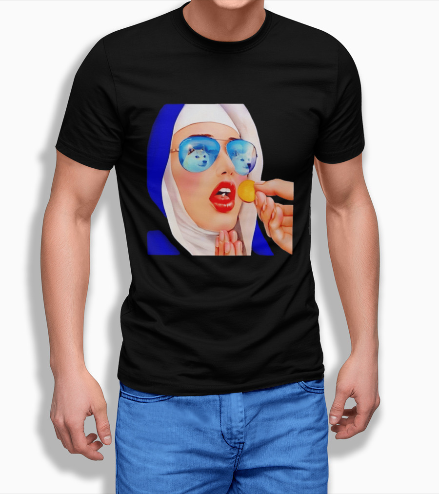 Doge Nun Sunglasses Reflection Communion Meme T-Shirt