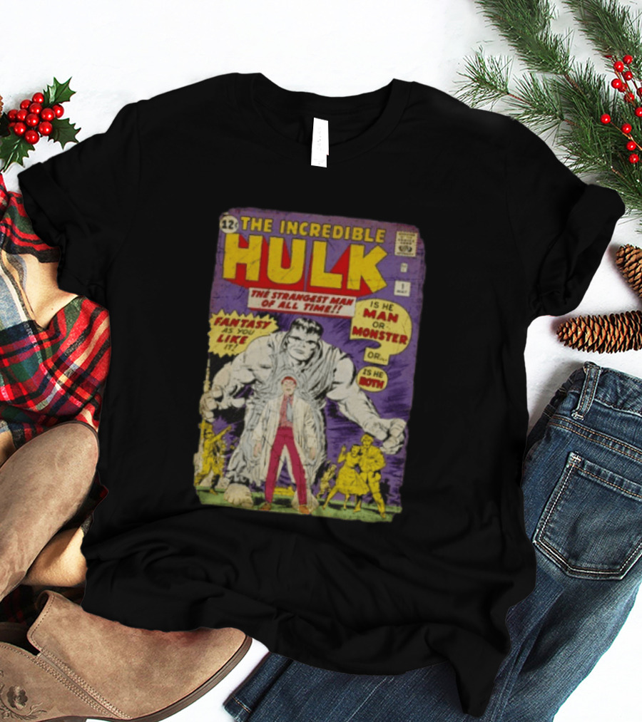 The Incredible Hulk The Strangest Man Of All Time Fantasy Comic Cover Is He Man Or Monster T-Shirt