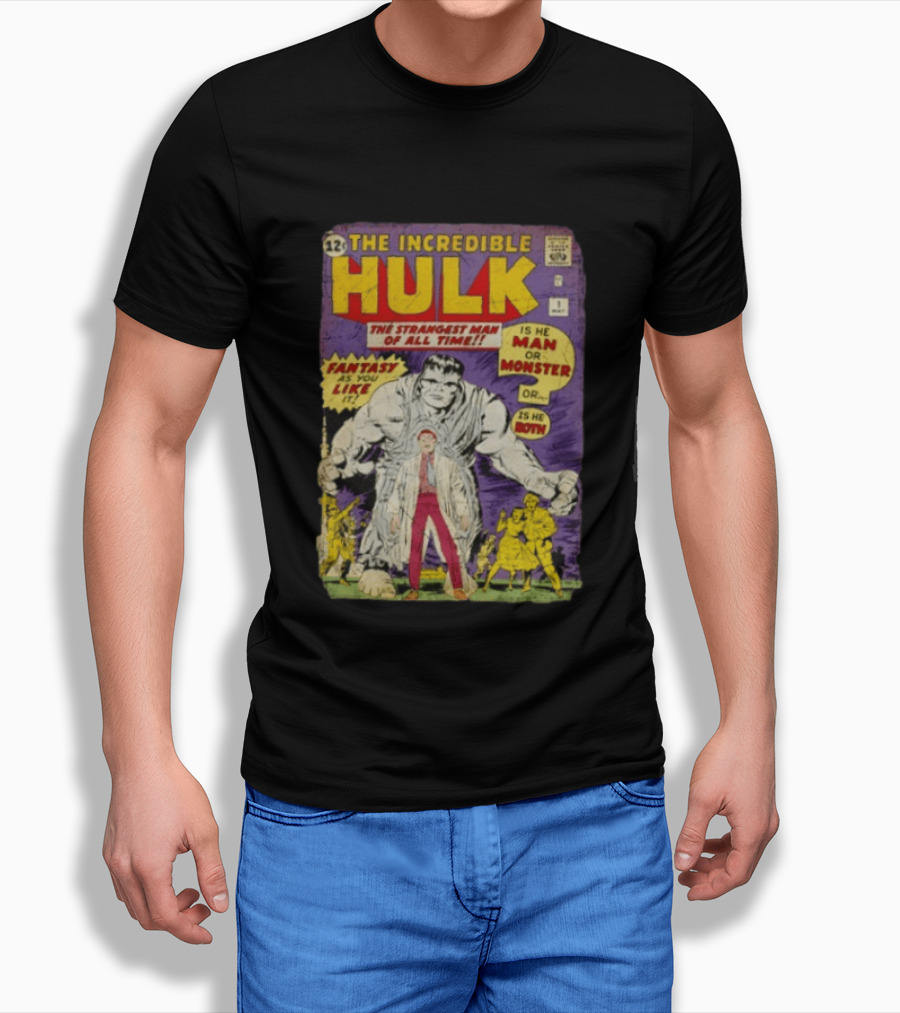 The Incredible Hulk The Strangest Man Of All Time Fantasy Comic Cover Is He Man Or Monster T-Shirt