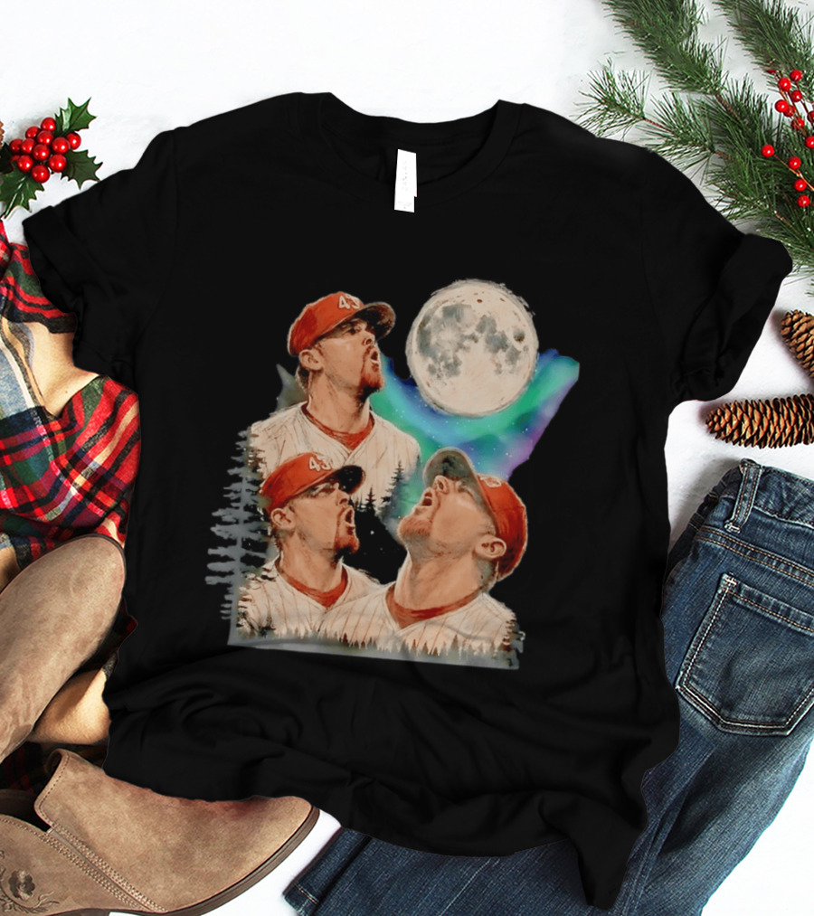 Baseball Player 43 Moon Howling Forest T-Shirt