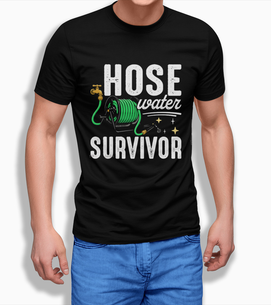 Hose Water Survivor Garden Hose Humor Nostalgic Vintage Retro Gardening T-Shirt