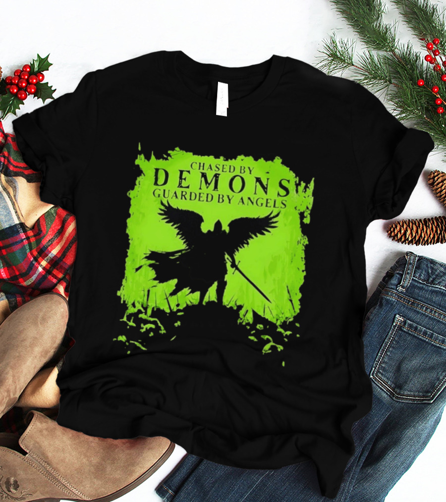 Chased By Demons Guarded By Angels Warrior Wings Sword T-Shirt
