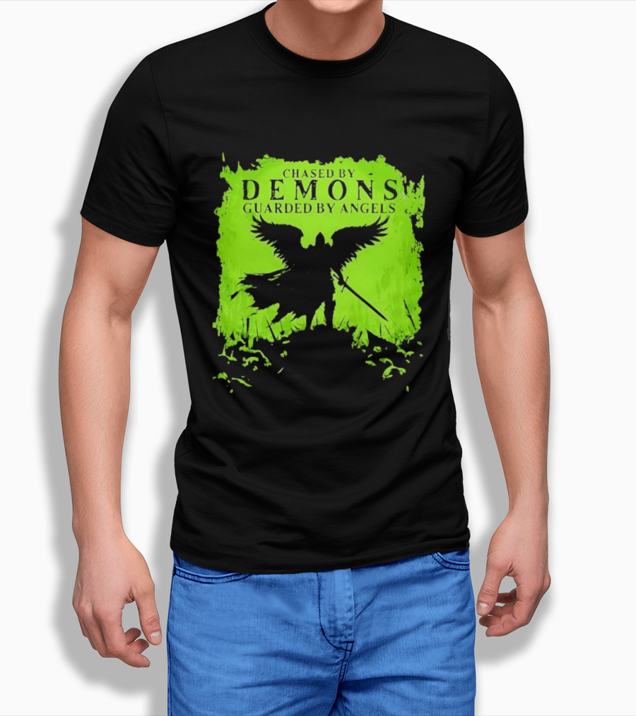 Chased By Demons Guarded By Angels Warrior Wings Sword T-Shirt