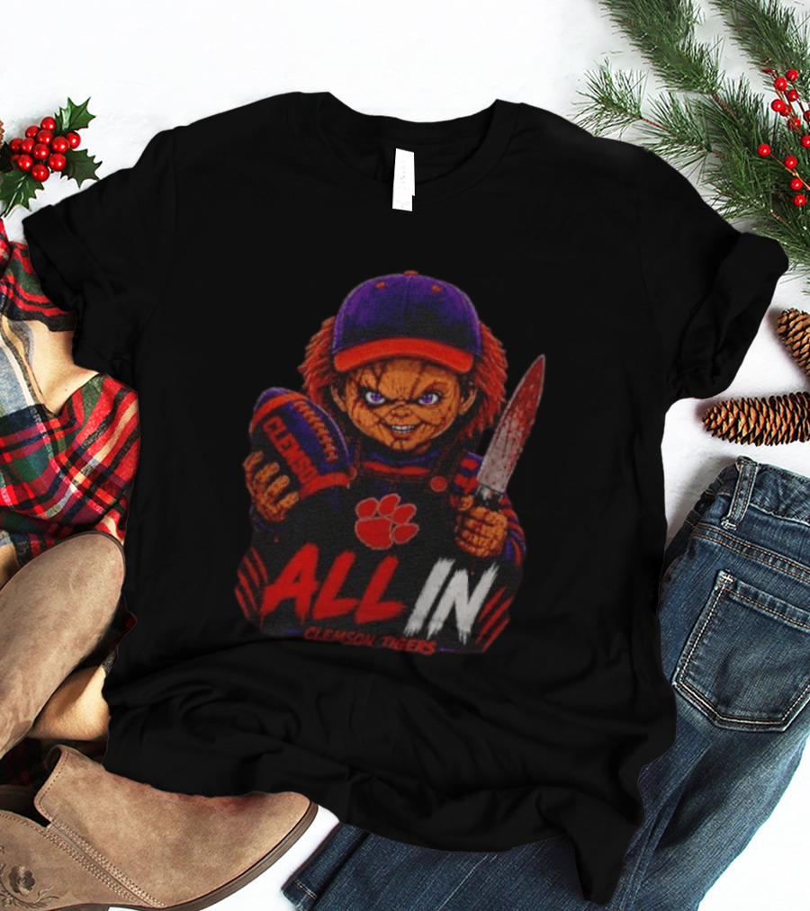 Chucky Clemson Tigers All In College Football Horror Character Fan Gear T-Shirt