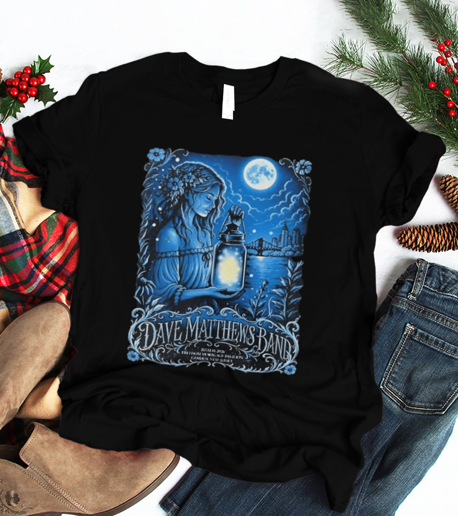 Dave Matthews Band July 10 2026 Freedom Mortgage Pavilion Camden New Jersey Moonlit Lantern And City Skyline T-Shirt