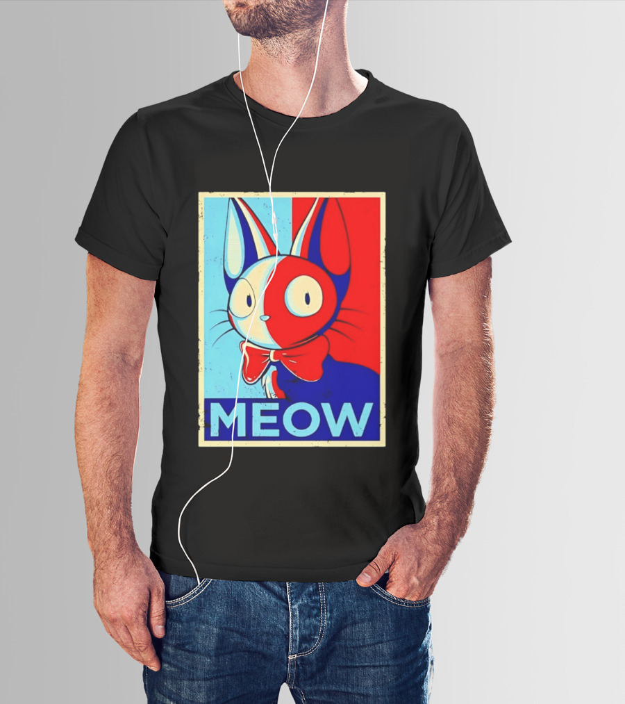 Meow Red Blue Cat Bow Tie T-Shirt
