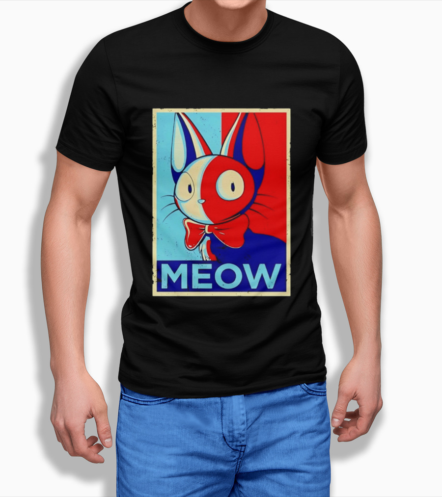 Meow Red Blue Cat Bow Tie T-Shirt