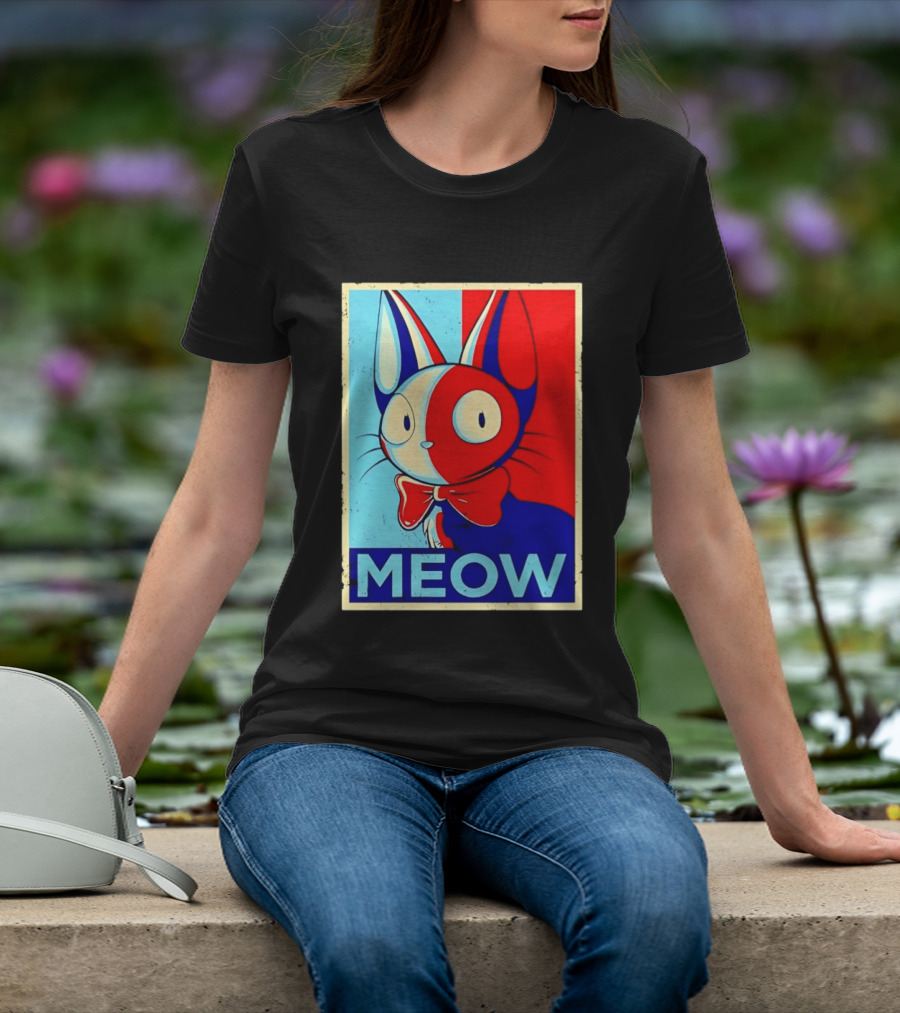 Meow Red Blue Cat Bow Tie T-Shirt