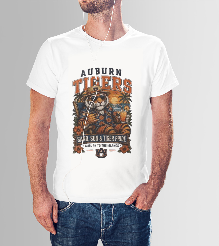 Auburn Tigers Sand Sun Tiger Pride Island Paradise Tropical Vibes T-Shirt