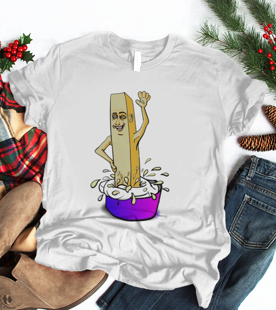 Belgian French Fry Cartoon Character Waving In Sauce Bowl T-Shirt