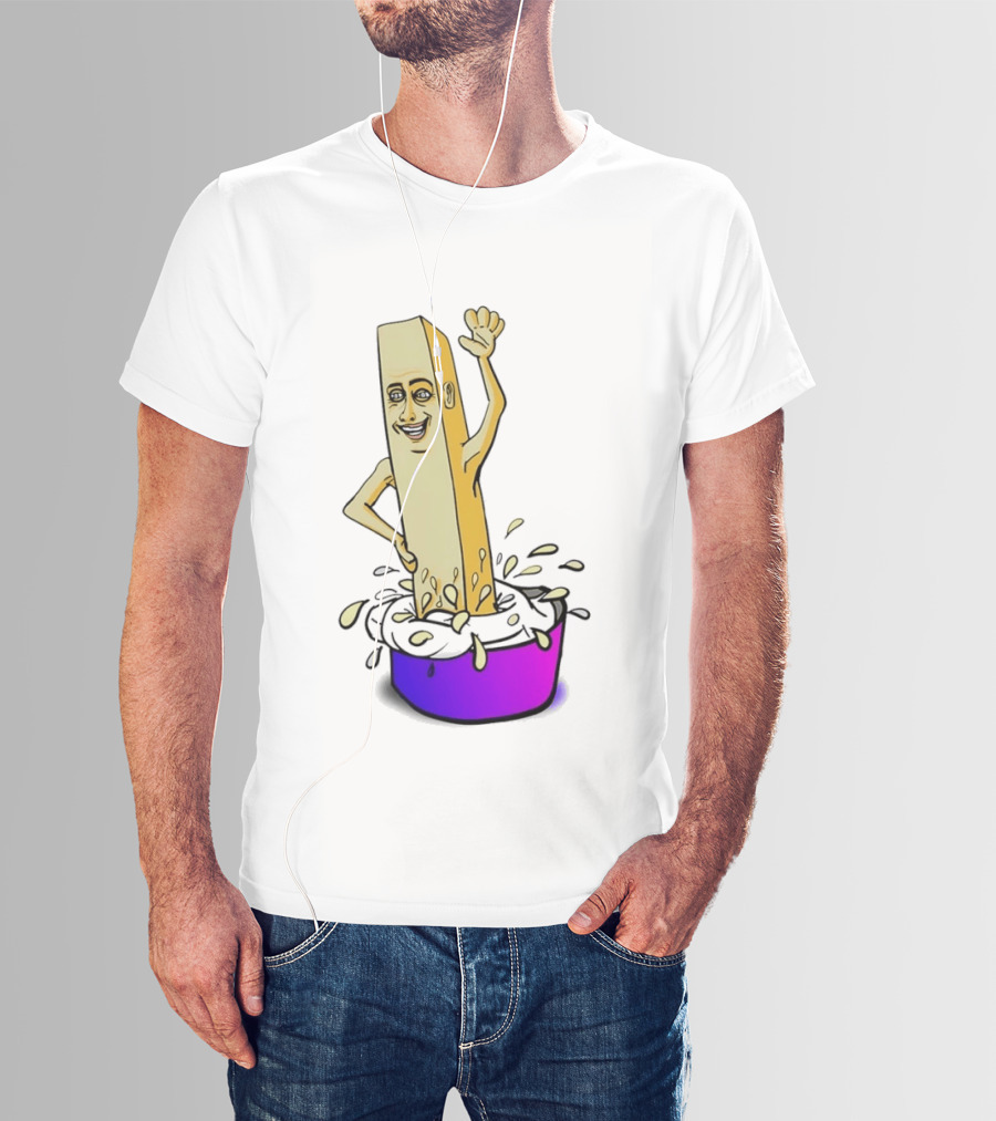 Belgian French Fry Cartoon Character Waving In Sauce Bowl T-Shirt