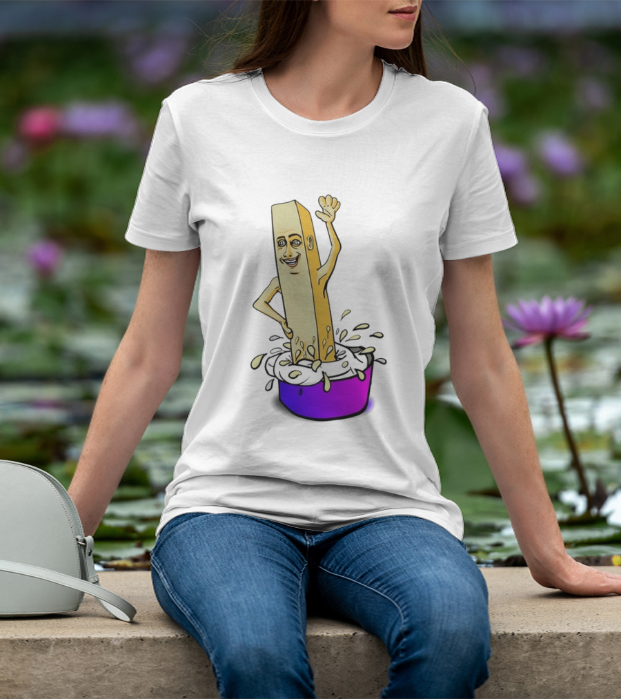 Belgian French Fry Cartoon Character Waving In Sauce Bowl T-Shirt