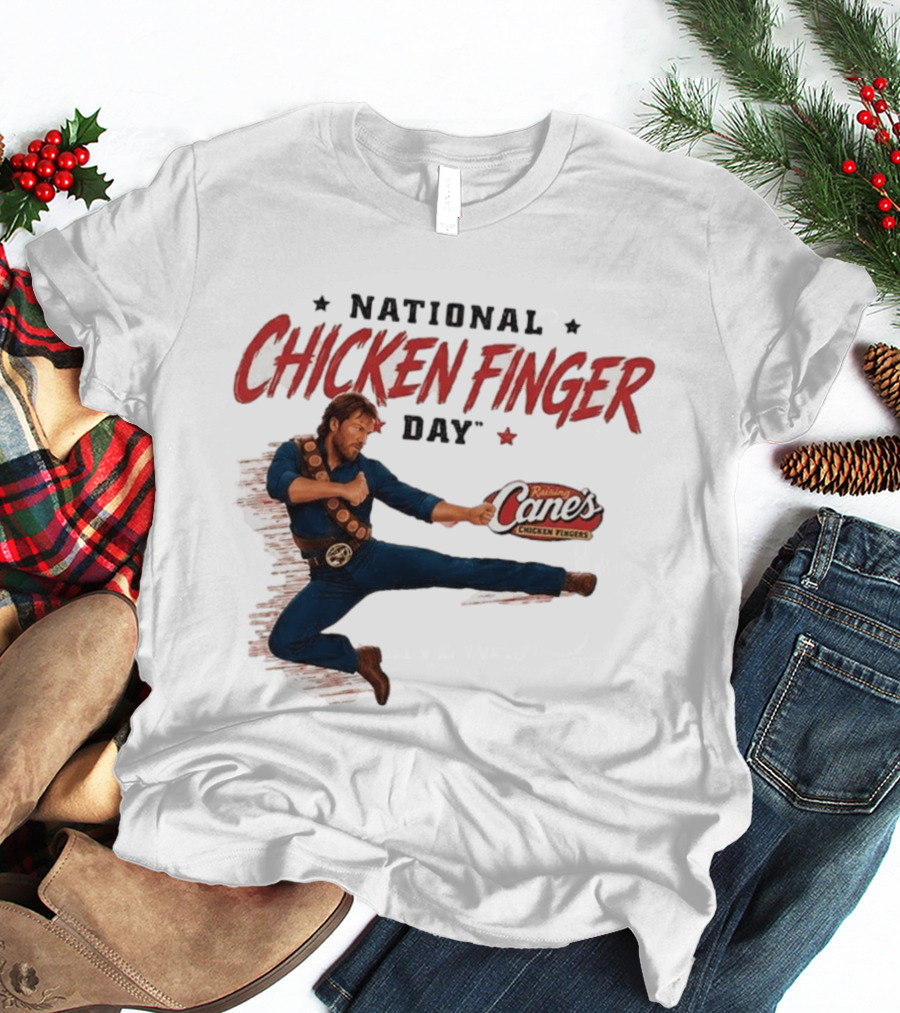 National Chicken Finger Day Chuck Norris Kicking Raising Cane's Promo T-Shirt