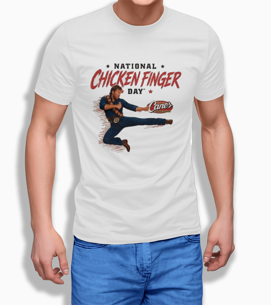 National Chicken Finger Day Chuck Norris Kicking Raising Cane's Promo T-Shirt