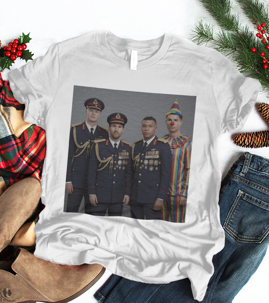Erling Haaland Lionel Messi Kylian Mbappé Cristiano Ronaldo Military Clown Mashup T-Shirt