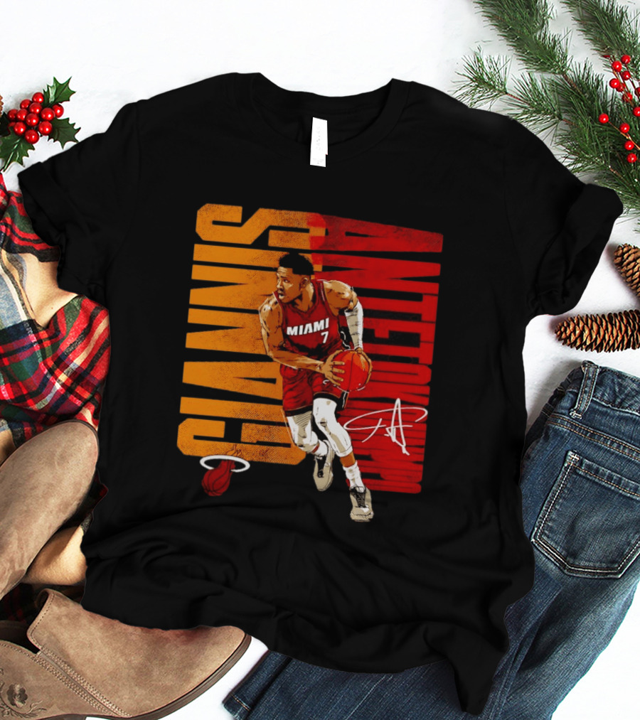 Giannis Antetokounmpo Miami 7 Basketball Running Miami Heat T-Shirt
