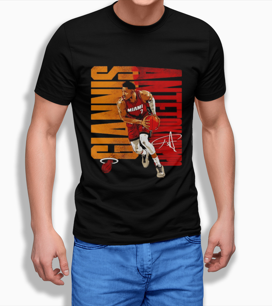 Giannis Antetokounmpo Miami 7 Basketball Running Miami Heat T-Shirt