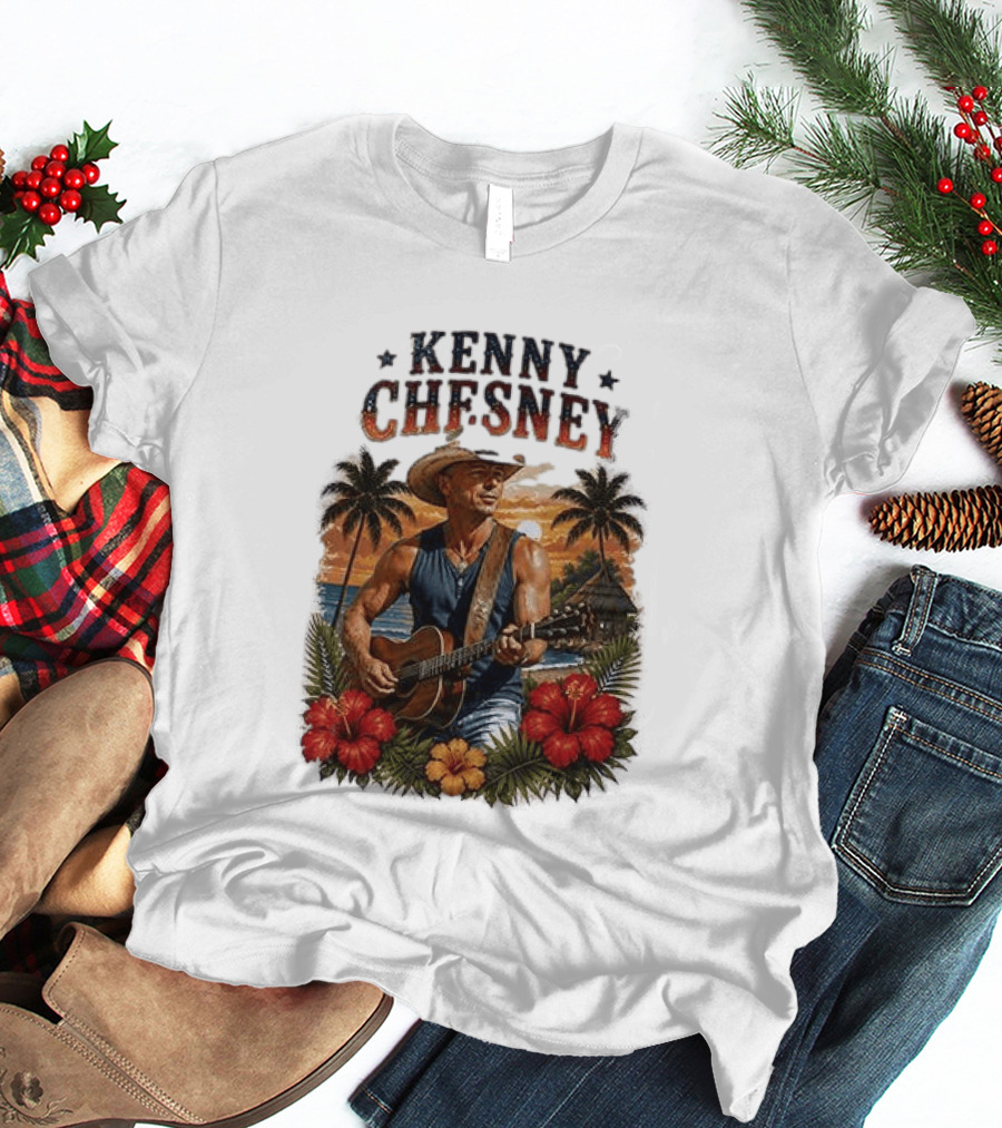 Kenny Chesney Tropical Paradise Vibes With Guitar And Palm Trees T-Shirt