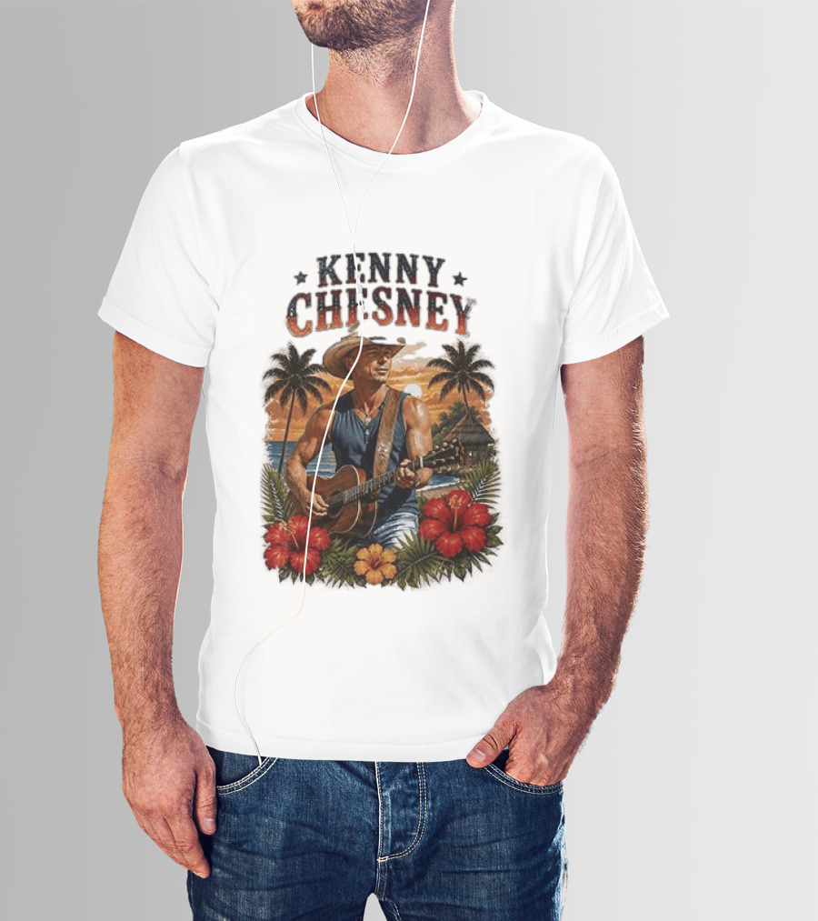 Kenny Chesney Tropical Paradise Vibes With Guitar And Palm Trees T-Shirt