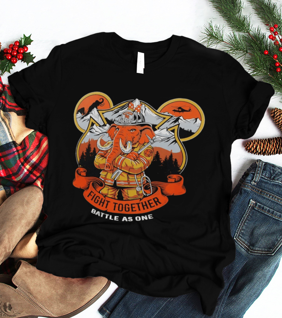 Sandy City FDC 0904 Elephant Firefighter Fight Together Battle As One Mountains Helicopter Wolf T-Shirt
