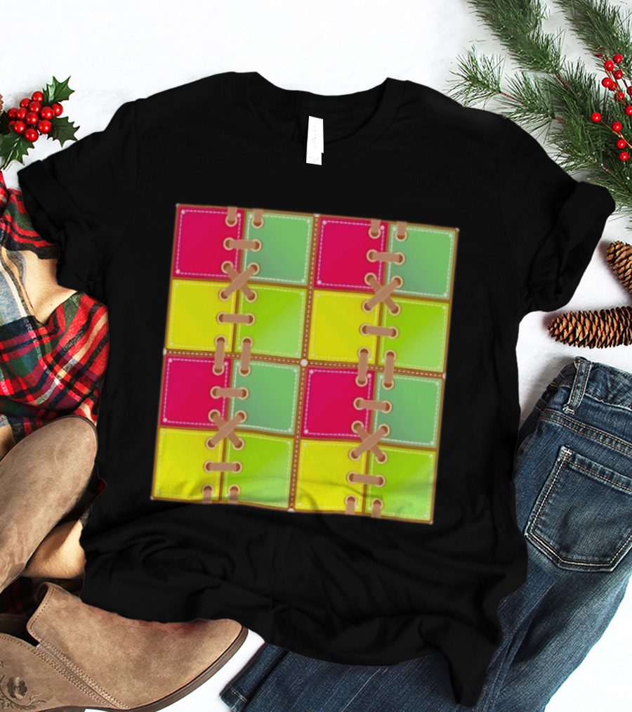 Seamless Laces Cut Vibrant Quadrant Squares T-Shirt