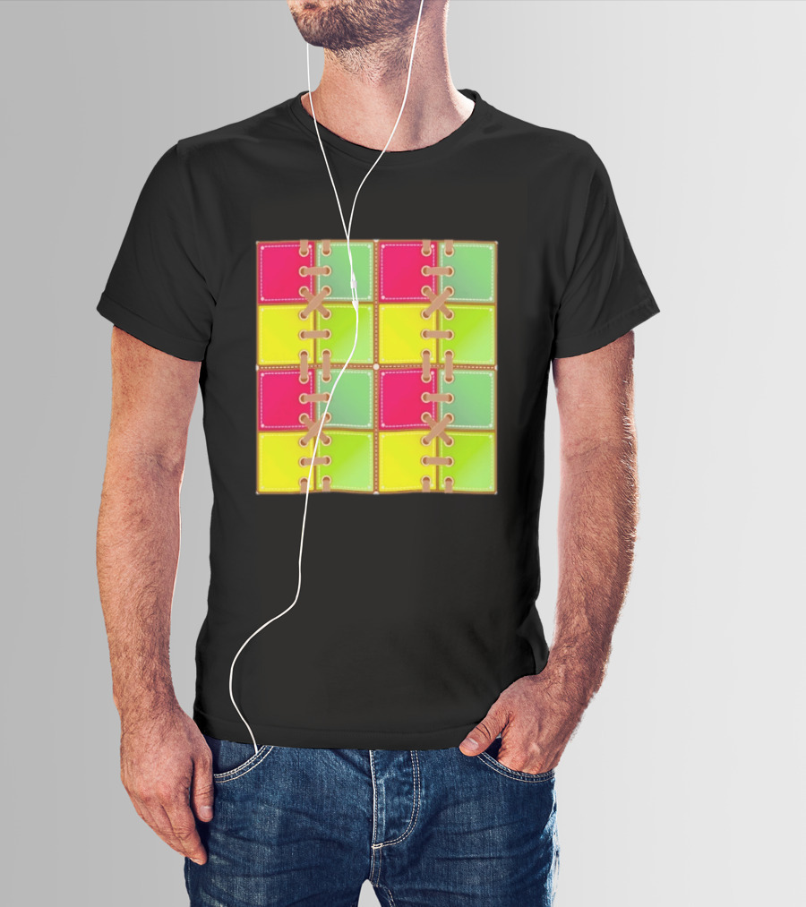 Seamless Laces Cut Vibrant Quadrant Squares T-Shirt