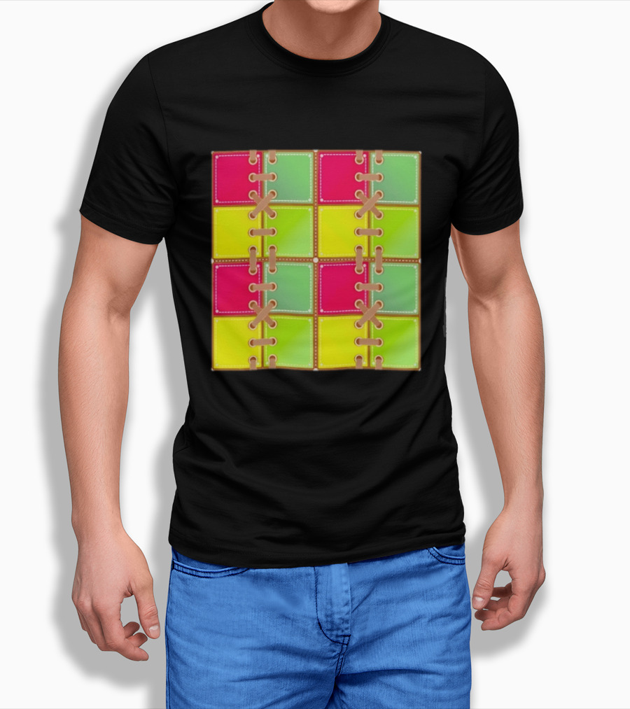 Seamless Laces Cut Vibrant Quadrant Squares T-Shirt