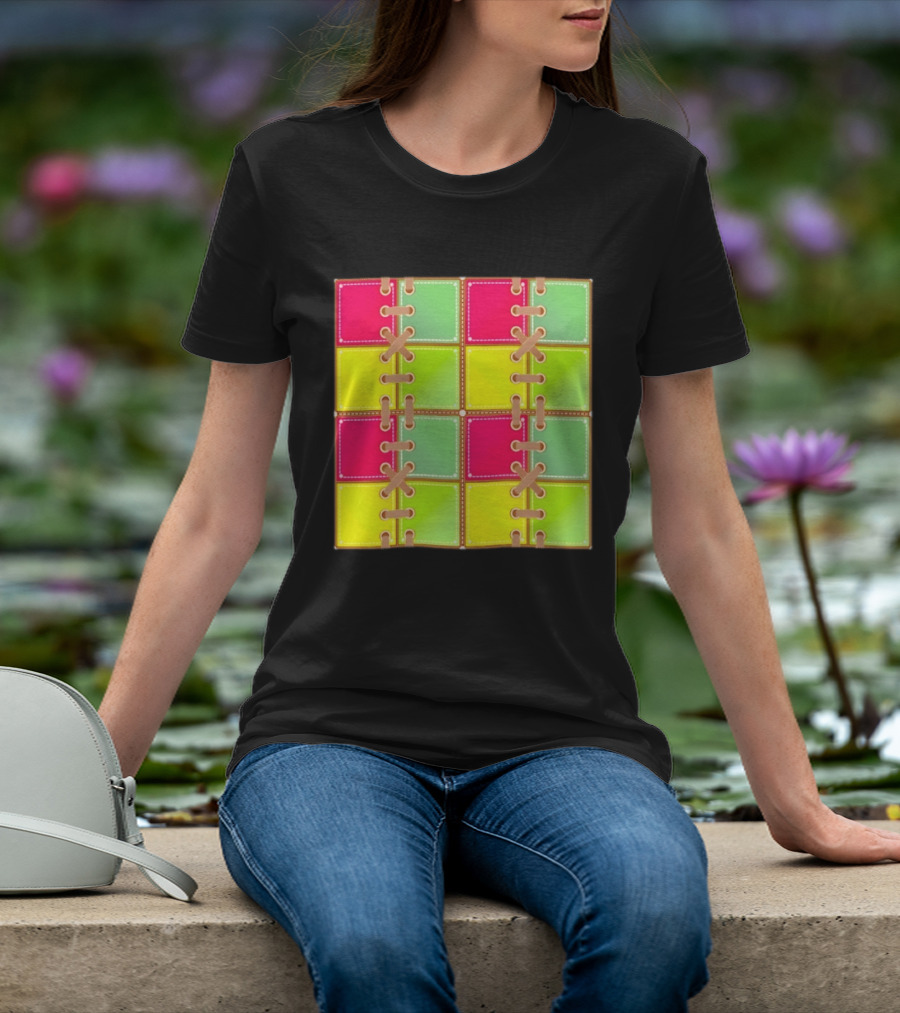 Seamless Laces Cut Vibrant Quadrant Squares T-Shirt