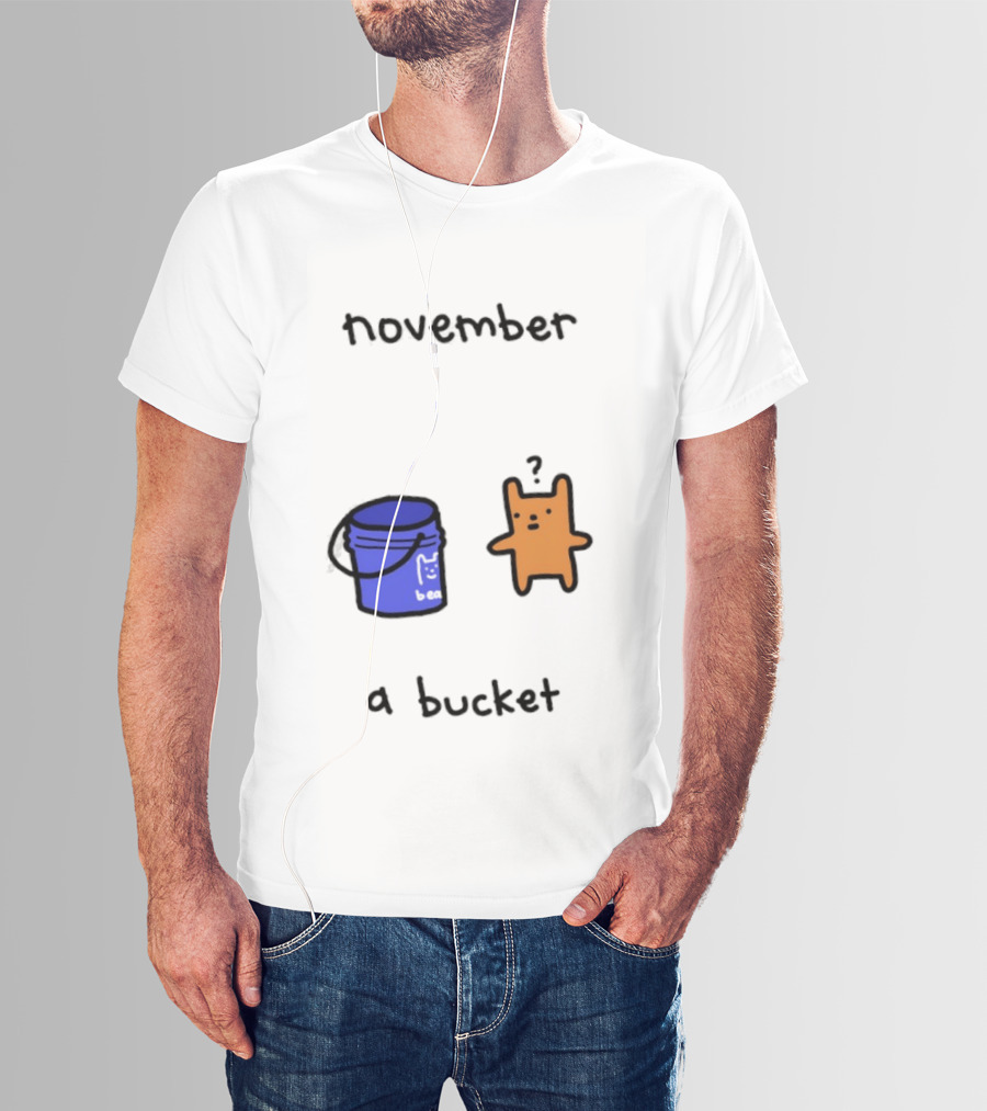 November A Bucket Doodle Minimalist Orange Character Blue Bucket T-Shirt