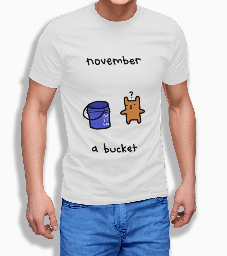 November A Bucket Doodle Minimalist Orange Character Blue Bucket T-Shirt