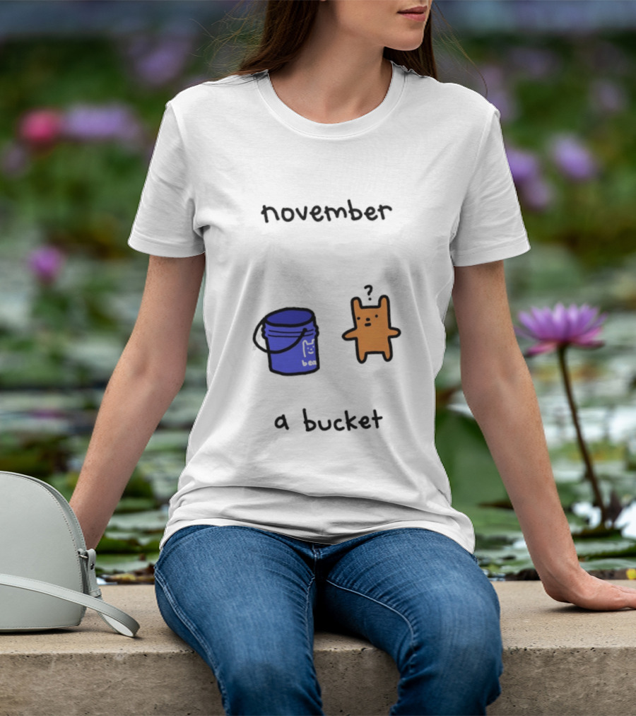November A Bucket Doodle Minimalist Orange Character Blue Bucket T-Shirt
