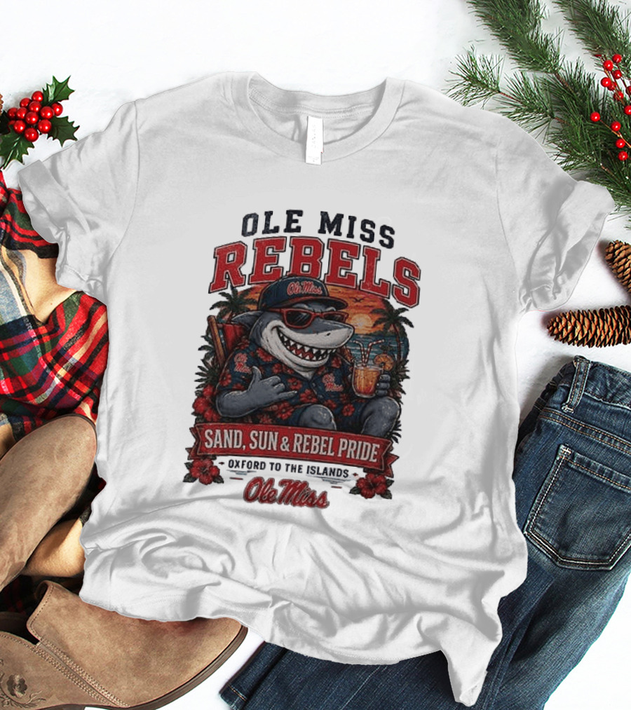 Ole Miss Rebels Shark Sand Sun Rebel Pride Oxford To The Islands T-Shirt