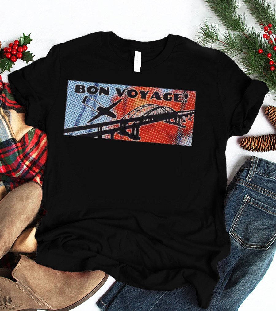 Bon Voyage Halftone Airplane And Bridge Travel T-Shirt
