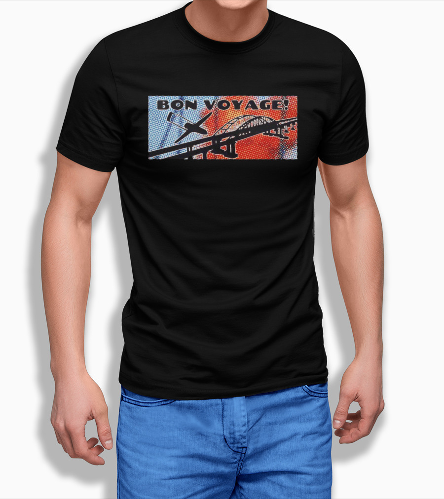Bon Voyage Halftone Airplane And Bridge Travel T-Shirt